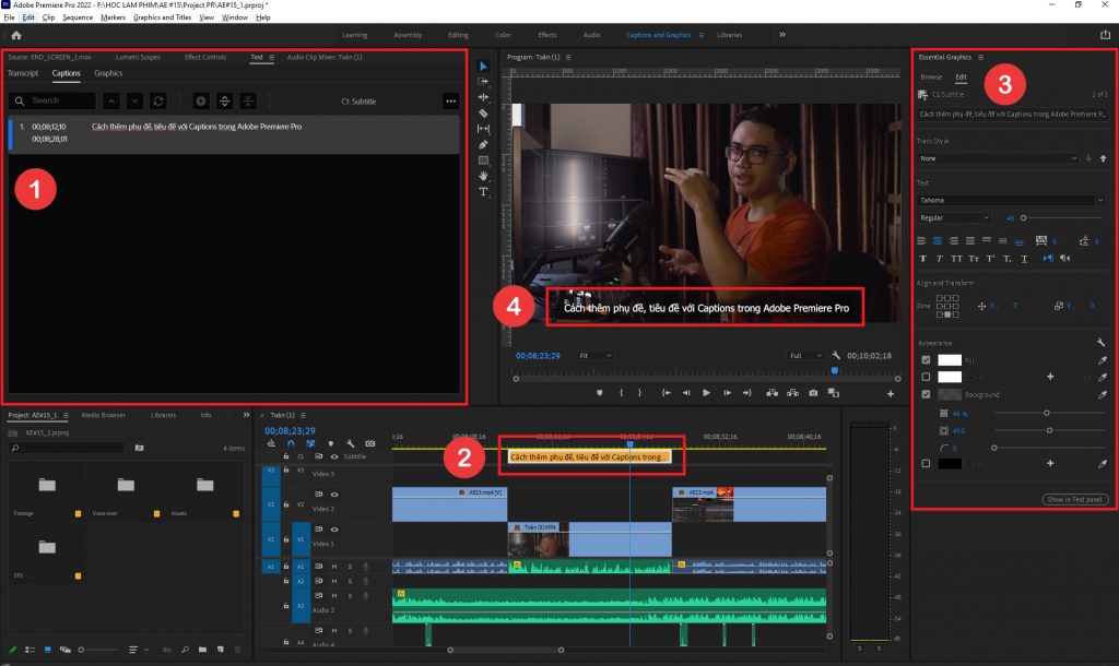 Cách thêm phụ đề, tiêu đề với Captions trong Adobe Premiere Pro 9